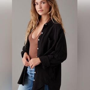 American Eagle AE Go Big Beach Shirt Black Oversized Button-Up Shirt XL Flowy